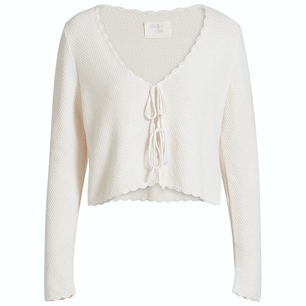 White Knit Cardigan with Tie Front